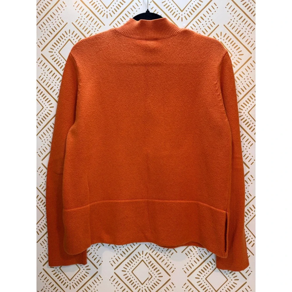 Eileen Fisher Sweater Womens L Orange Zip Up Mock Neck Casual Summer Layering‎